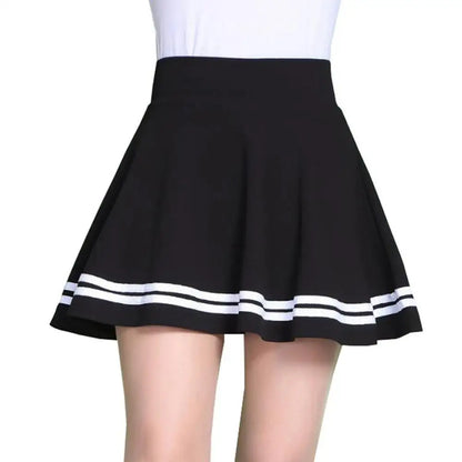 Women Skirt Solid Color Sexy High Waist Stripe Midi Pleated Skirts Girls Black White A Line Mini School Skirt Uniform Large Size