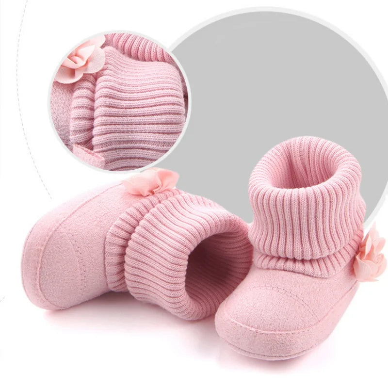 Cute Autumn Winter Children Baby born Warm Flower Boots Baby First Walk Shoes