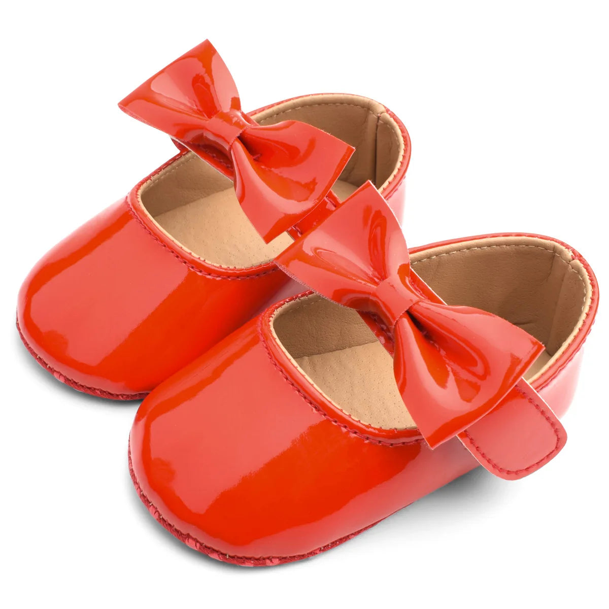 New Newborn Baby Girls Shoes Patent Leather Buckle First Walkers with Bow Red Black Pink White Soft Soled Non-slip Crib Shoes