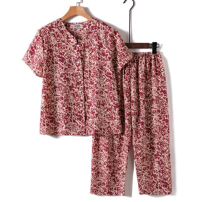 Novelty Sleepwear Women Pajamas Set Night Suit For Mother & Grandma Pajamas Summer Pajama Femme Printing Cardigan Home Clothes