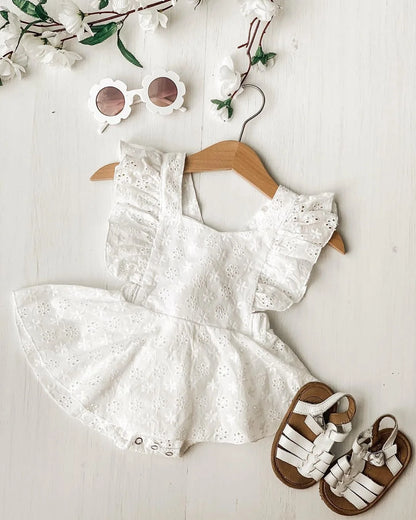 Newborn Infant Baby Girls Princess Short Sleeve Romper Dress Clothes Outfit 2025 Summer white girls mini dress