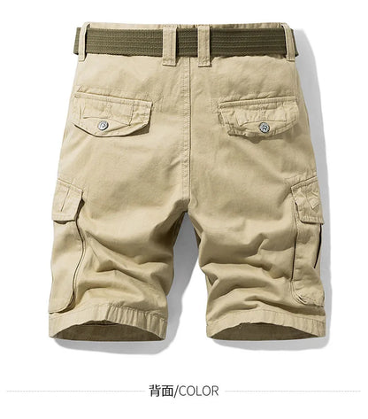 2025 Summer Men's Baggy Multi Pocket Military Cargo Shorts Male Cotton Khaki Men's Tactical Shorts Short Pants 30-38 No Belt