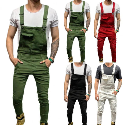 Summer New Men's Distressed Denim Carpenter Overalls Bib Jumpsuits Motos Biker Jean Long Harajuku Rompers Streetwear Plus Size