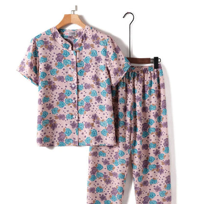 Novelty Sleepwear Women Pajamas Set Night Suit For Mother & Grandma Pajamas Summer Pajama Femme Printing Cardigan Home Clothes