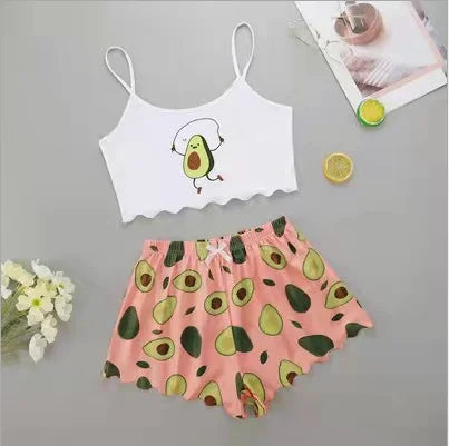 Hot Women's Sleepwear Cute Cartoon Print Short Set Pajamas for Women Pajama Set Sweet Short Sleeve V-Neck & Shorts Summer Pajama