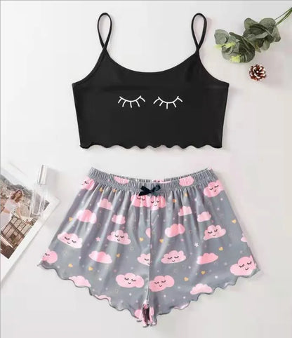 Hot Women's Sleepwear Cute Cartoon Print Short Set Pajamas for Women Pajama Set Sweet Short Sleeve V-Neck & Shorts Summer Pajama