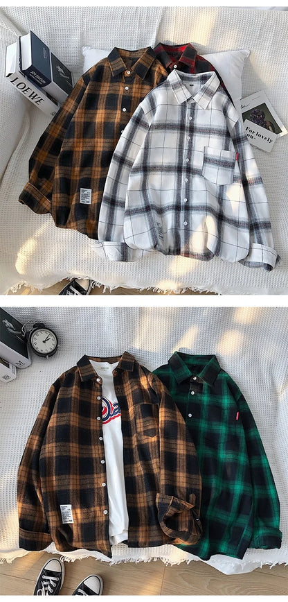 New Spring Long Sleeve Red Black Plaid Shirt Men Slim Fit Cotton Casual Shirts Men Clothing Coat Fashion Brand M-3XL