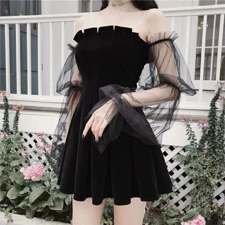 New 2025 Black Retro Dress Women Lace Chiffon Mini Dress Female High Street Sexy Korean Fashion Dress Women Club Dress