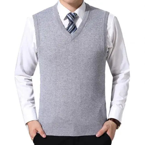 HOT SALES! Men Casual Winter Solid Color V Neck Sleeveless Knitted Woolen Plus Size Vest Knitted Woolen Vest Men Suit Vest