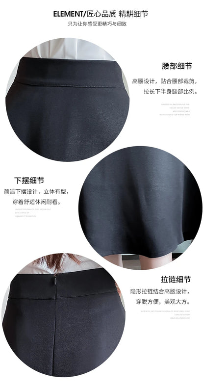 Women Skirts High Waist Knee-length A-line Black Skirt Casual All-match Elegant Ladies Gentle Ulzzang Trendy Solid Streetwear OL