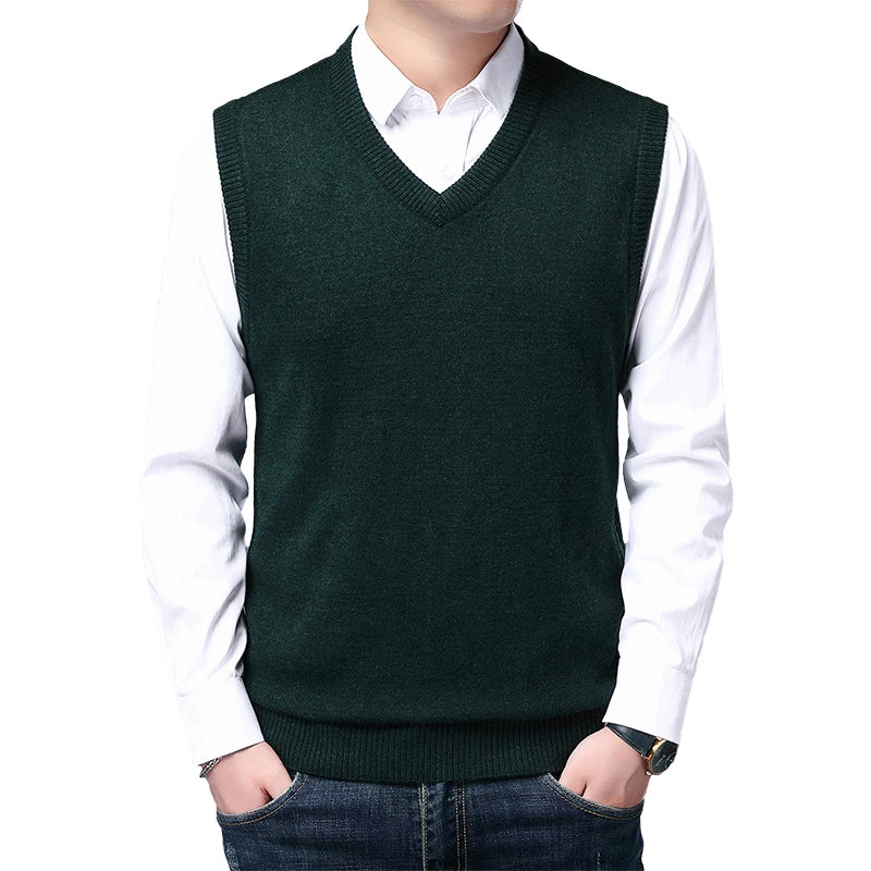 JOHMUVVE  New Men V-neck Vest Trend Retro Solid Color Vest All-match Casual Business Work Woolen Knit Vest Men Autumn
