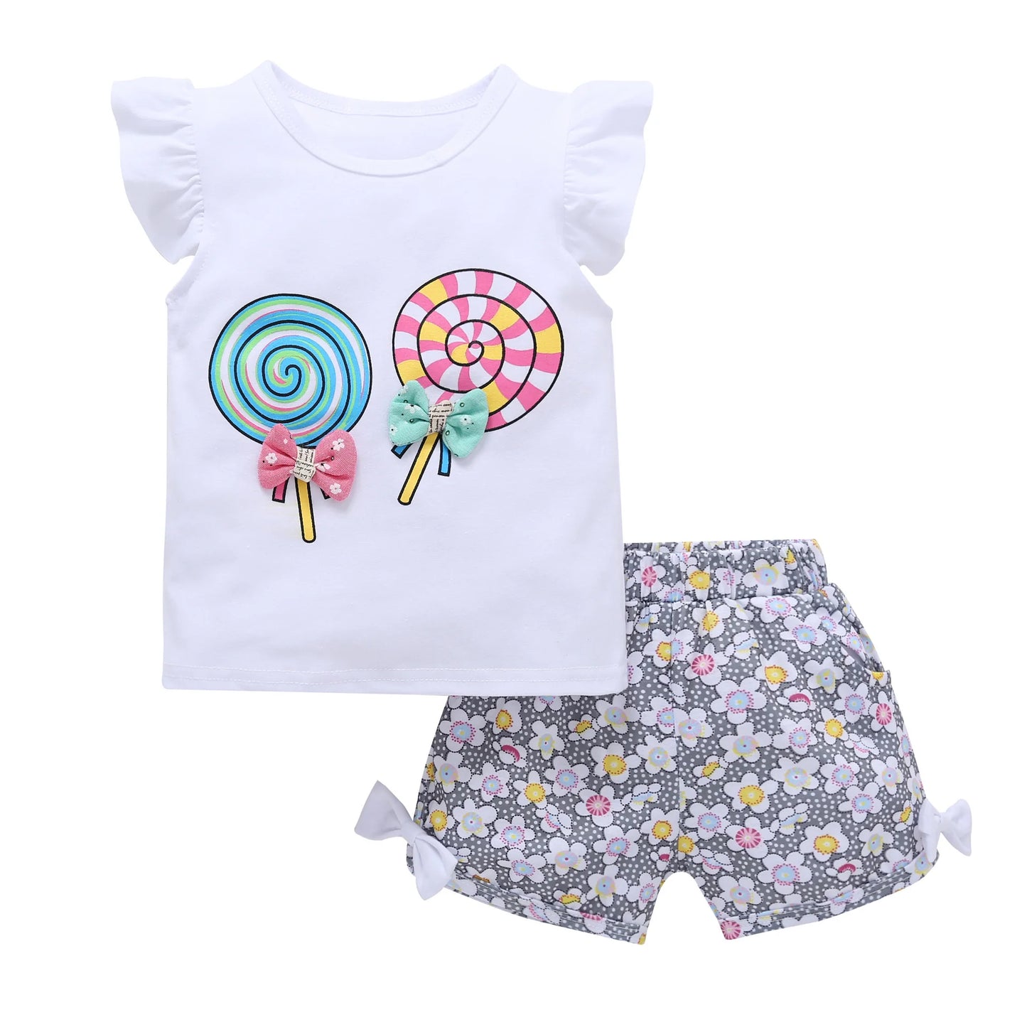 2024 New Summer Baby Clothes Sets Lollipop Print Sleeveless T-shirts and Shorts 2pcs Newborn Infant Girls Clothing Suits Outfits
