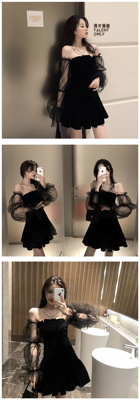 New 2025 Black Retro Dress Women Lace Chiffon Mini Dress Female High Street Sexy Korean Fashion Dress Women Club Dress