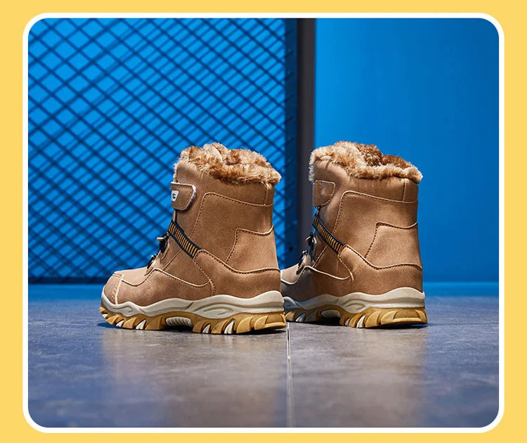 High Quality Boys girl Winter Snow Boots Platform Warm Cotton Shoes Leather Autumn Waterproof Kids Footwear Child Sneaker 5 12+y