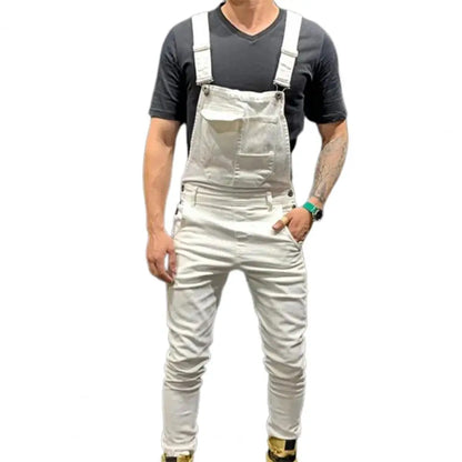 Summer New Men's Distressed Denim Carpenter Overalls Bib Jumpsuits Motos Biker Jean Long Harajuku Rompers Streetwear Plus Size