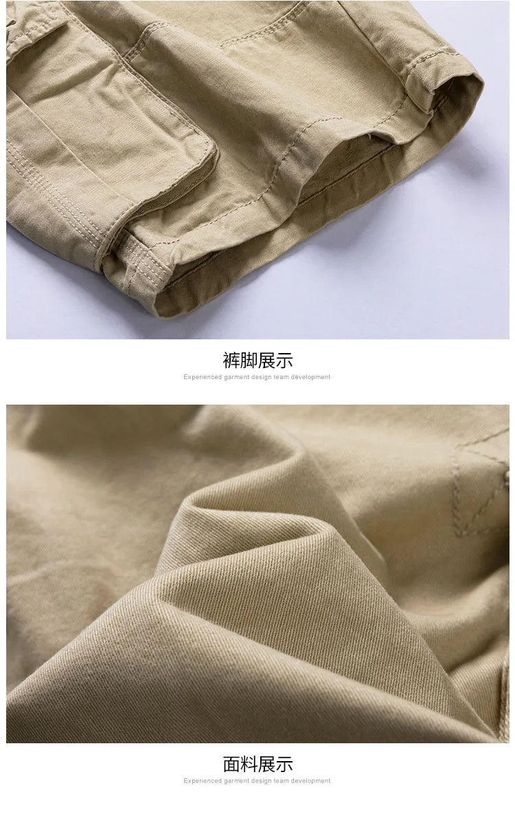 2025 Summer Men's Baggy Multi Pocket Military Cargo Shorts Male Cotton Khaki Men's Tactical Shorts Short Pants 30-38 No Belt