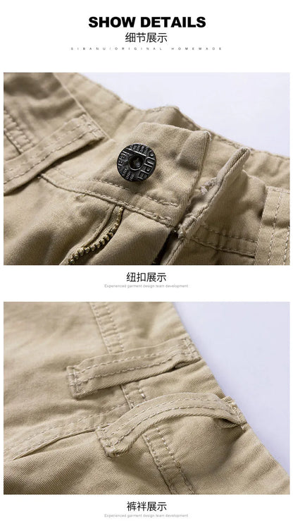 2025 Summer Men's Baggy Multi Pocket Military Cargo Shorts Male Cotton Khaki Men's Tactical Shorts Short Pants 30-38 No Belt