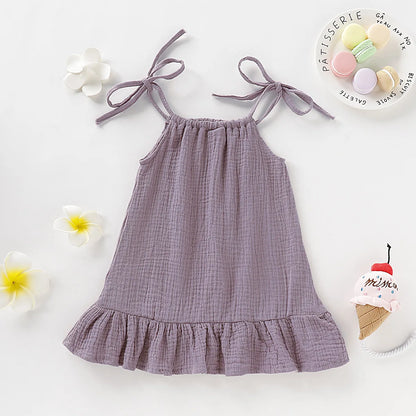 Summer Infant Baby Girl Dress Toddler Dress Muslin Cotton Sleeveless Ruffles Slip Dresses