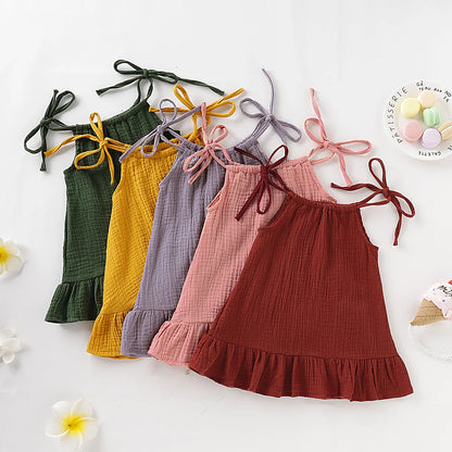 Summer Toddler Baby Girl Sleeveless Ruffles Dress Sarafan Kids Cotton Linen Muslin Slip Dresses Clothing
