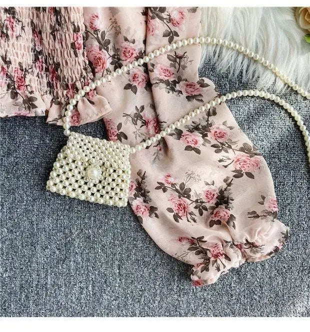 Blouse Women Autumn Retro Sexy Square-Neck Chiffon Shirt Long Sleeve Women's High Waist Short Blusas Ropa De Mujer