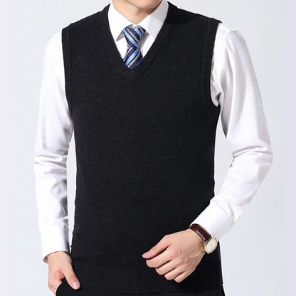 HOT SALES! Men Casual Winter Solid Color V Neck Sleeveless Knitted Woolen Plus Size Vest Knitted Woolen Vest Men Suit Vest