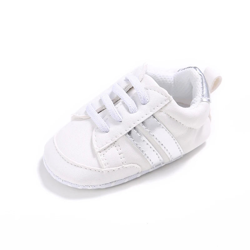 Cute 0-18M Spring Newborn Silver Baby Shoes Non Slip Cloth Bottom Girl Shoes Elegant Breathable Casual Baby First Walking Shoes