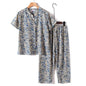 Novelty Sleepwear Women Pajamas Set Night Suit For Mother & Grandma Pajamas Summer Pajama Femme Printing Cardigan Home Clothes