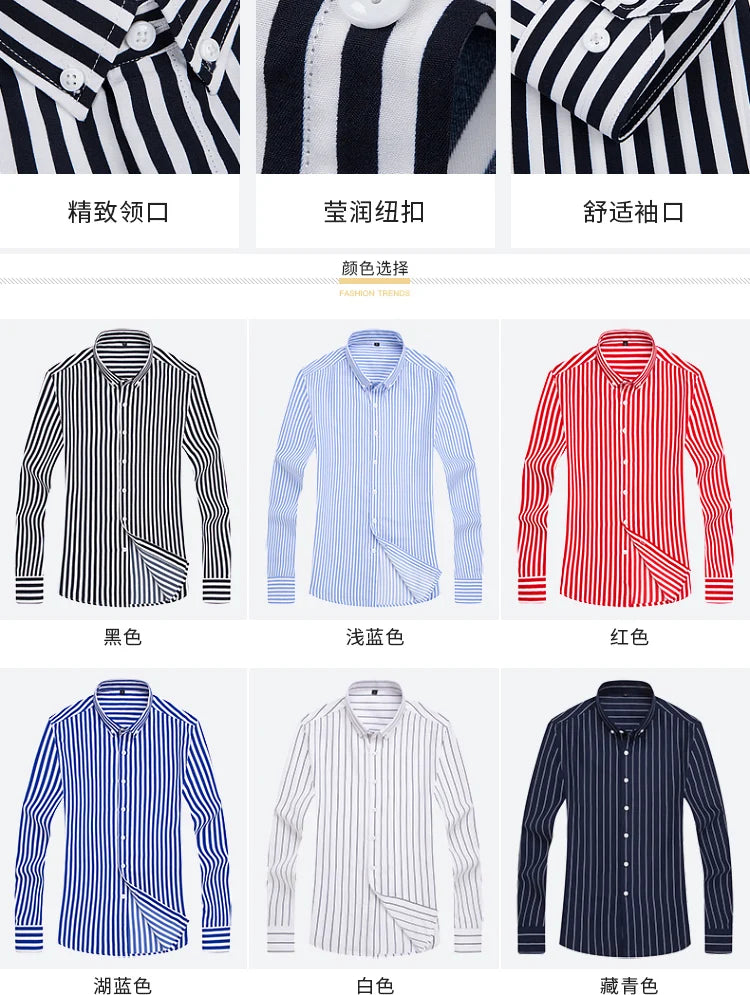 Brand New Men Shirt Male Dress Shirts Striped Men's Casual Long Sleeve Business Formal Plaid Shirt camisa social