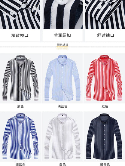 Brand New Men Shirt Male Dress Shirts Striped Men's Casual Long Sleeve Business Formal Plaid Shirt camisa social
