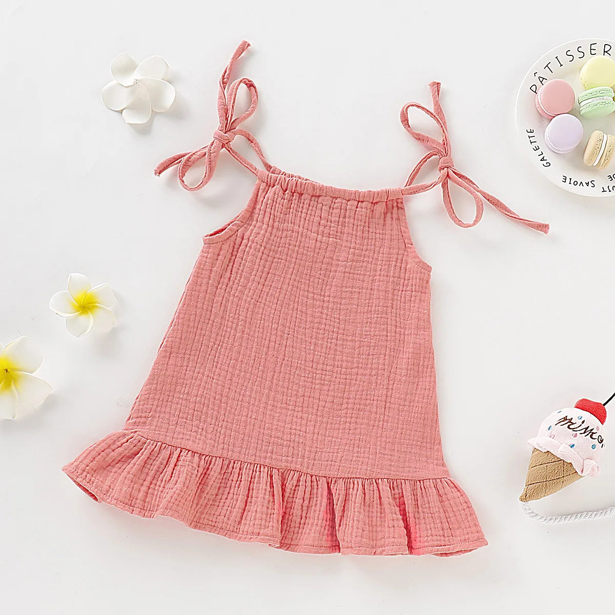 Summer Infant Baby Girl Dress Toddler Dress Muslin Cotton Sleeveless Ruffles Slip Dresses