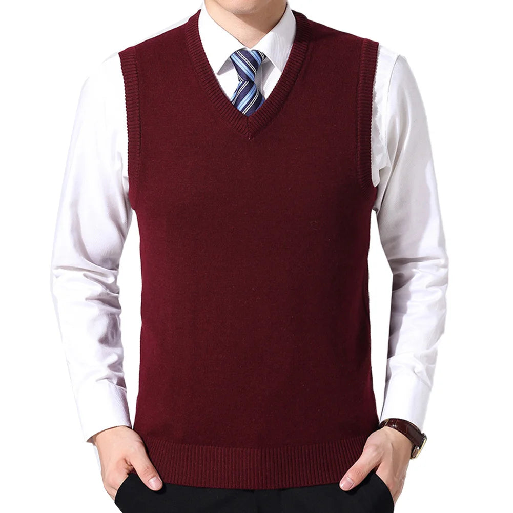 HOT SALES! Men Casual Winter Solid Color V Neck Sleeveless Knitted Woolen Plus Size Vest Knitted Woolen Vest Men Suit Vest