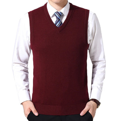 HOT SALES! Men Casual Winter Solid Color V Neck Sleeveless Knitted Woolen Plus Size Vest Knitted Woolen Vest Men Suit Vest