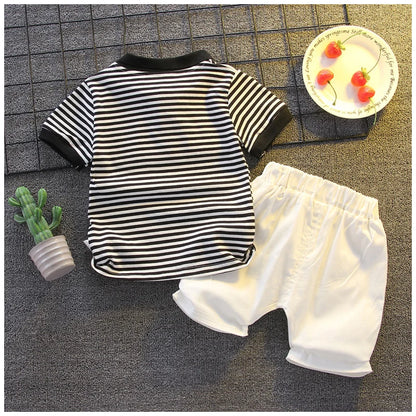 Summer Short Sleeve Clothes Baby Clothing Sets Kids Striped Polo-shirt + Shorts Outfits Toddler Infant Boys Casual Wear