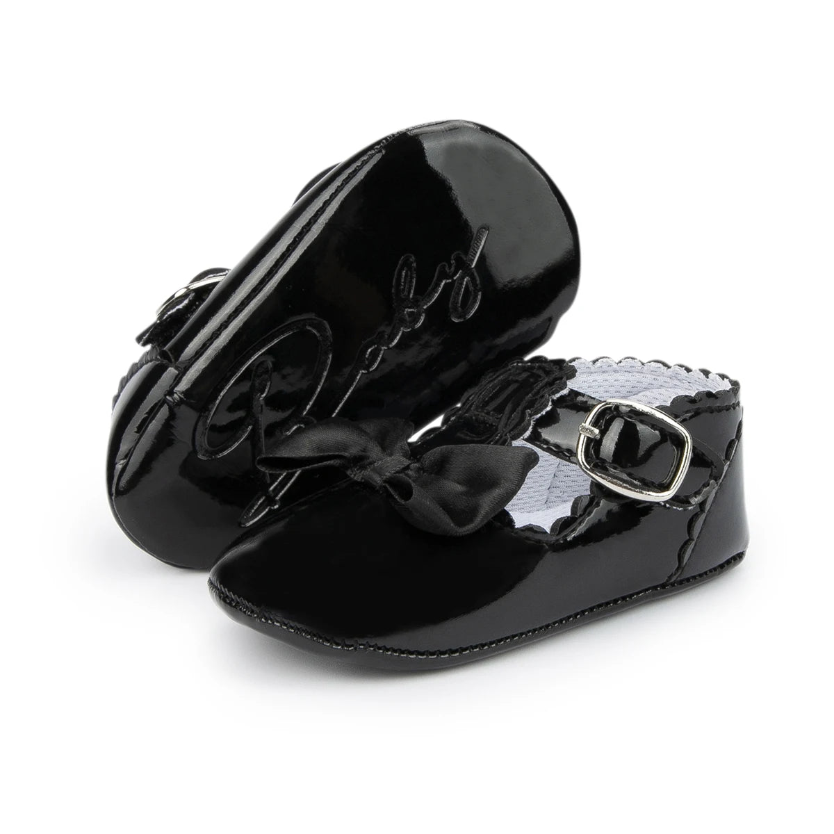 Newborn Baby Shoes Baby Boy Girl Shoes Girl Classic Bowknot Rubber Sole Anti-slip PU Dress Shoes First Walker Toddler Crib Shoes