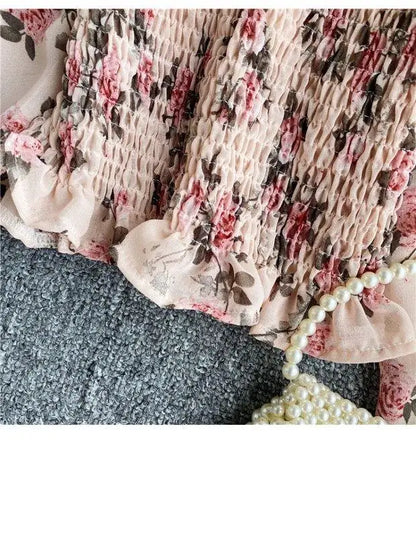 Blouse Women Autumn Retro Sexy Square-Neck Chiffon Shirt Long Sleeve Women's High Waist Short Blusas Ropa De Mujer