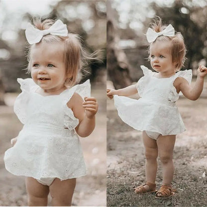 Newborn Infant Baby Girls Princess Short Sleeve Romper Dress Clothes Outfit 2025 Summer white girls mini dress