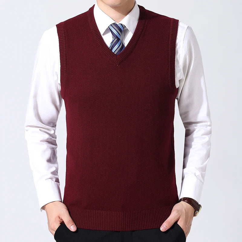 JOHMUVVE  New Men V-neck Vest Trend Retro Solid Color Vest All-match Casual Business Work Woolen Knit Vest Men Autumn