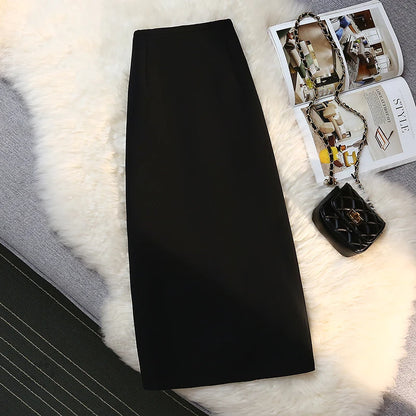 Fashion Elegant Formal Skirts Women Autumn New High Waist Drape Suit Long Brown Skirt Zipper Female