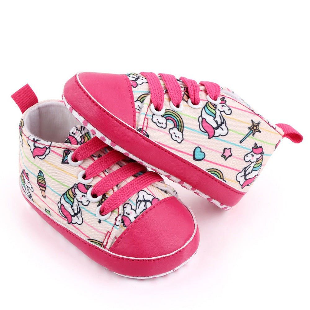 Baby Boys Girls  Soft-soled Toddler Infant First Walkers Cartoon Canvas Pattern Casual Sneaker Shoes Lace-up Shoe New Arrival