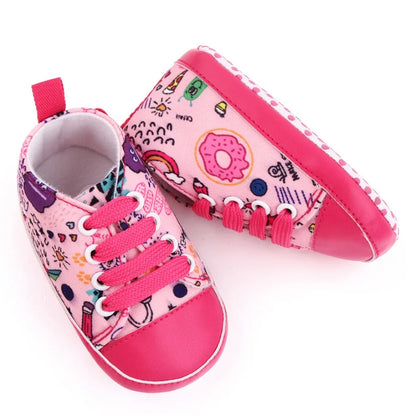 Baby Boys Girls  Soft-soled Toddler Infant First Walkers Cartoon Canvas Pattern Casual Sneaker Shoes Lace-up Shoe New Arrival
