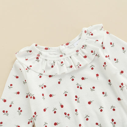 Infant Baby Girls Suit Spring Autumn Long Sleeve Floral Printed Romper Tops Solid Color Ruffled Dress 2pcs sets 0-18M