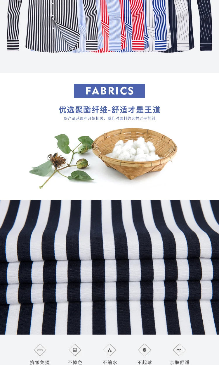 Brand New Men Shirt Male Dress Shirts Striped Men's Casual Long Sleeve Business Formal Plaid Shirt camisa social