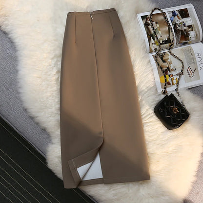 Fashion Elegant Formal Skirts Women Autumn New High Waist Drape Suit Long Brown Skirt Zipper Female