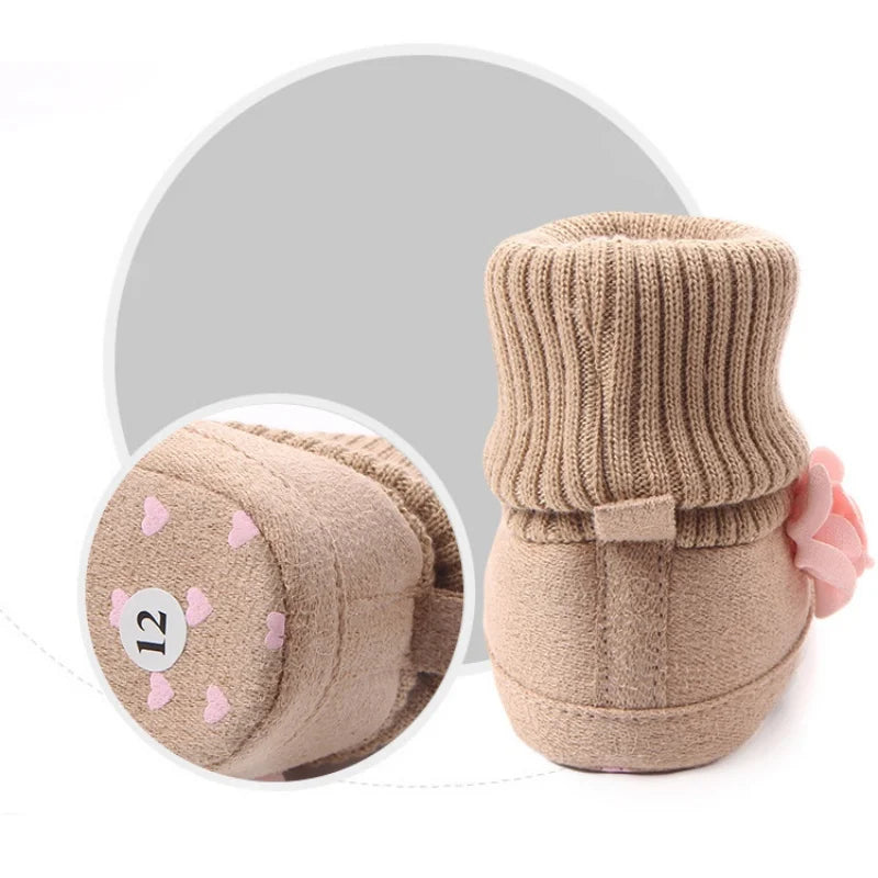 Cute Autumn Winter Children Baby born Warm Flower Boots Baby First Walk Shoes