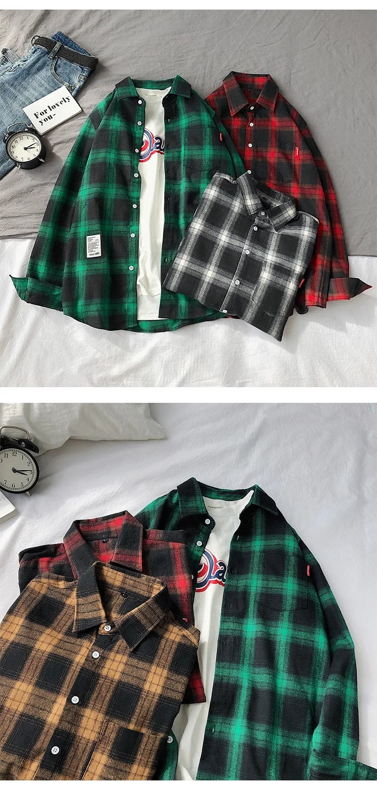 New Spring Long Sleeve Red Black Plaid Shirt Men Slim Fit Cotton Casual Shirts Men Clothing Coat Fashion Brand M-3XL