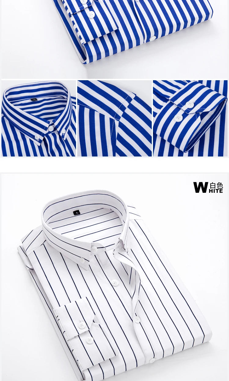 Brand New Men Shirt Male Dress Shirts Striped Men's Casual Long Sleeve Business Formal Plaid Shirt camisa social