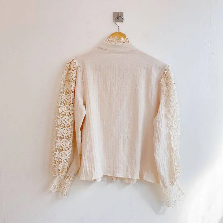 Women Chiffon Button Turtleneck Shirt Chic Elegant Floral Lace Fluffy Long Sleeve Top Fashion Hollow Oversize White Blouse 2025