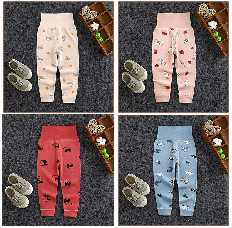 Baby Girls Boys Pants Toddler Bottoming Leggings Children Cotton Cartoon Trousers High Waist 2024 Autumn Newborn Kids Clothing