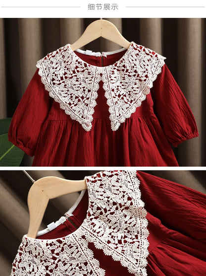 Spring baby girl clothes lace long sleeve dress costume for toddler girl baby birthday kids clothing straight long dresses dress