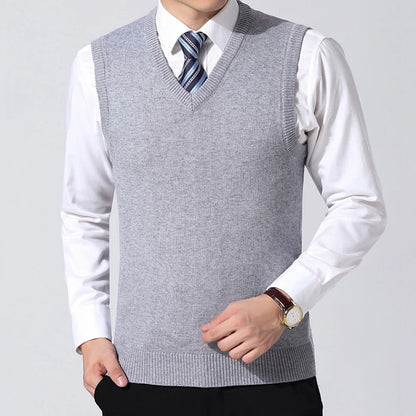 HOT SALES! Men Casual Winter Solid Color V Neck Sleeveless Knitted Woolen Plus Size Vest Knitted Woolen Vest Men Suit Vest